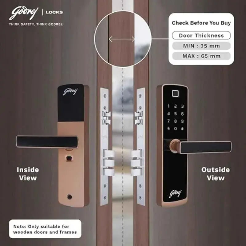 Godrej- Cactus Touch Plus Digital Mortise Lock- 3 Deadbolt Rose Gold Color 4215 (4).webp