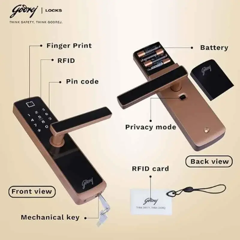 Godrej- Cactus Touch Plus Digital Mortise Lock- 3 Deadbolt Rose Gold Color 4215 (2).webp