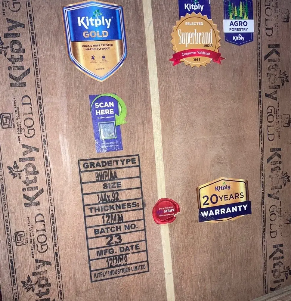 Kitply Gold 1659 Blockboard- 19mm (30yrs Warranty)